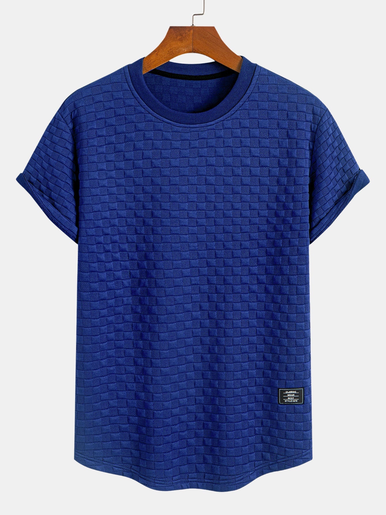 Checkerboard Jacquard Curved Hem T-Shirt