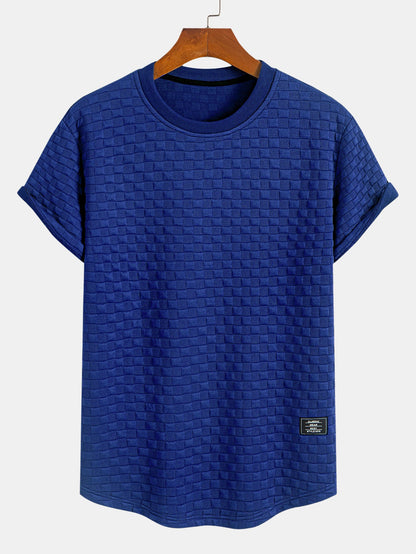 Checkerboard Jacquard Curved Hem T-Shirt