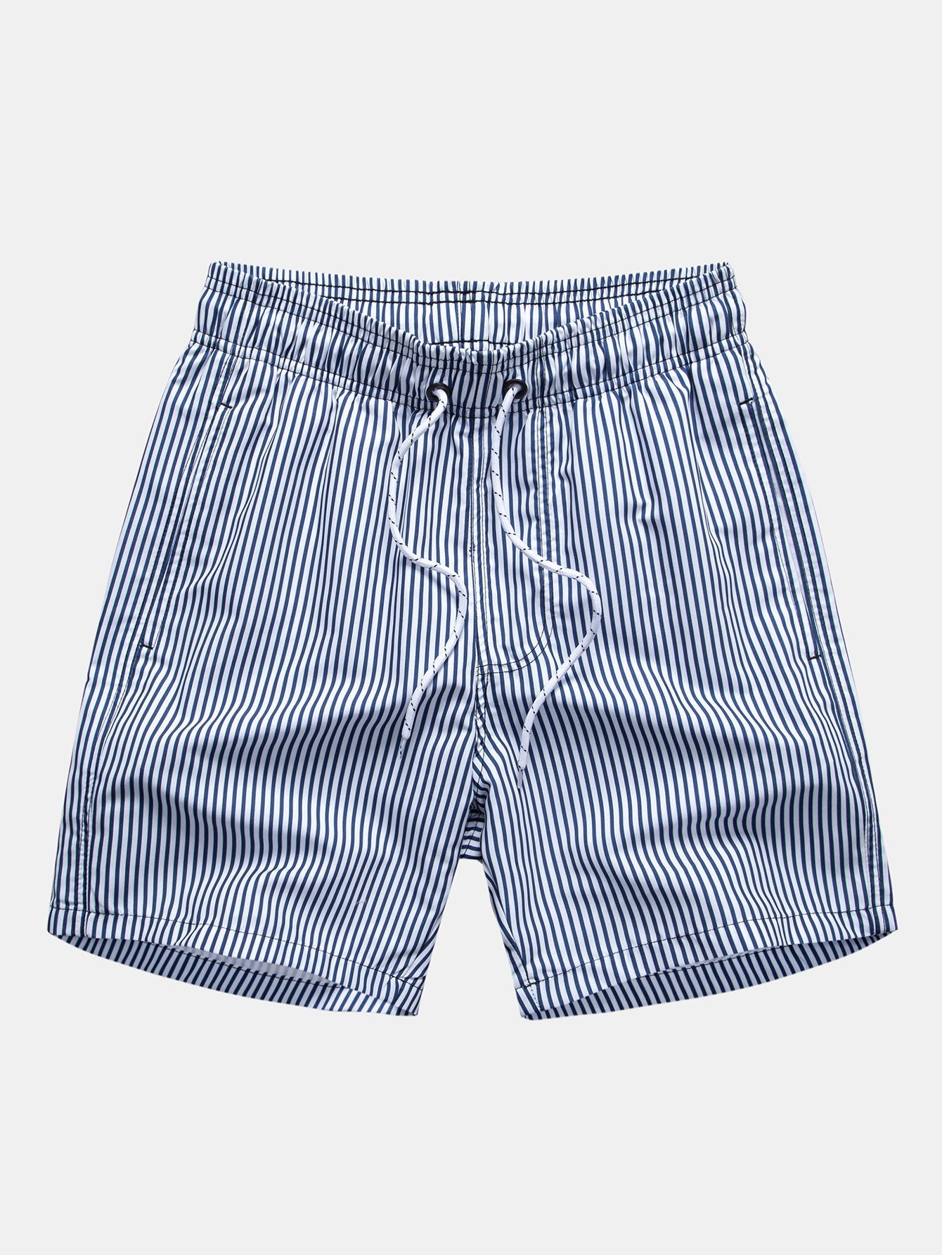 Palm Tree Pattern Button-Up Shirt with Striped Swim Shorts