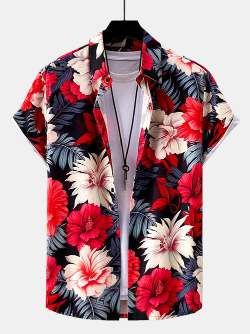 Button-Up Shirt with Tropical Floral Print