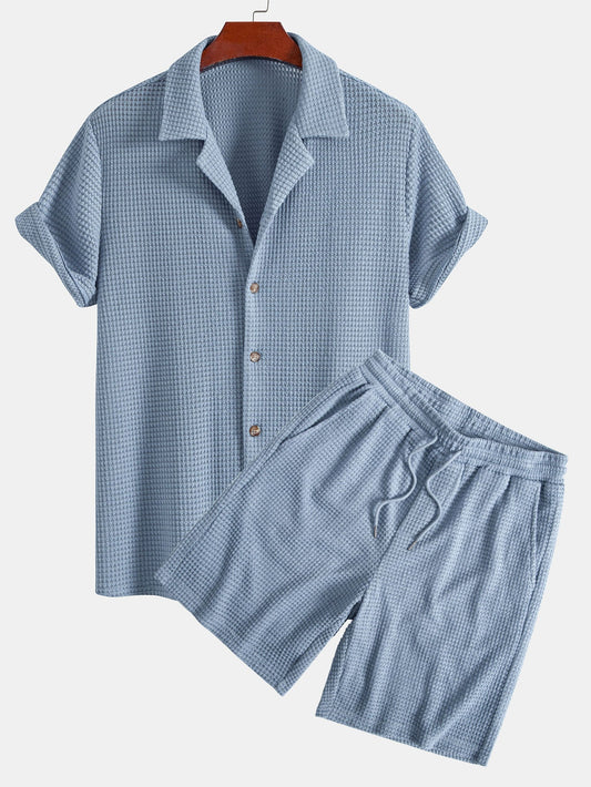 Completo camicia e pantaloncini cubani con trama a nido d'ape