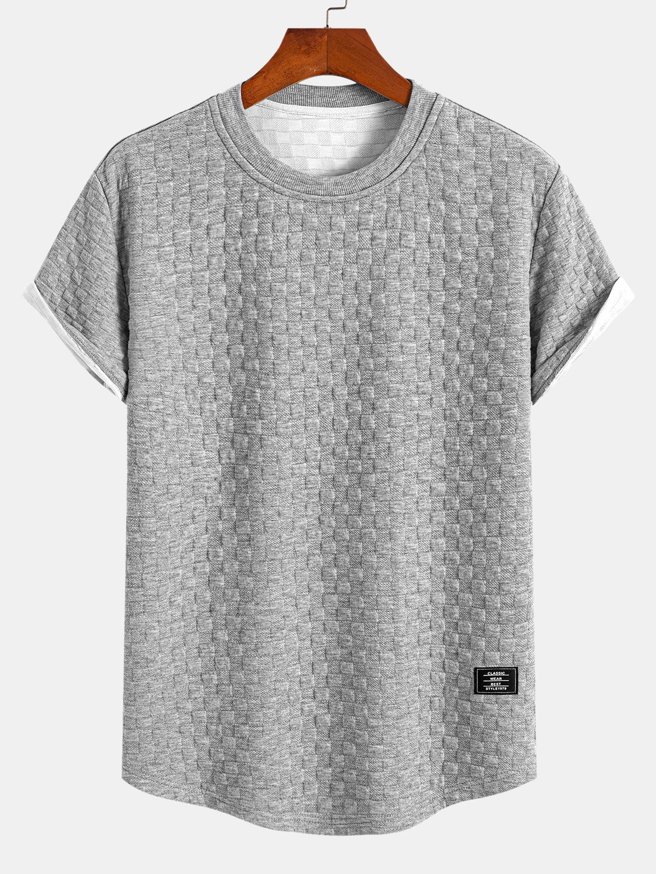 Checkerboard Jacquard Curved Hem T-Shirt