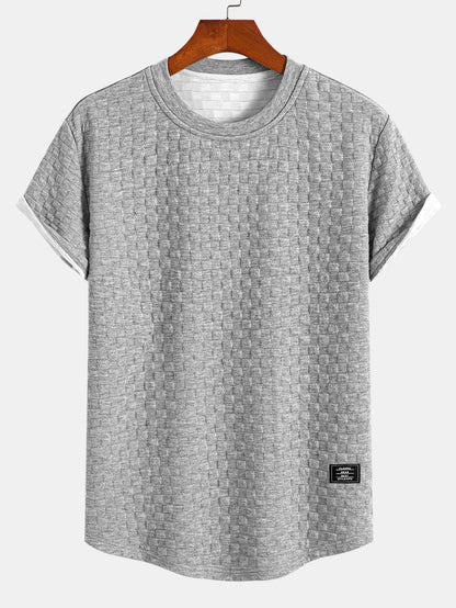 Checkerboard Jacquard Curved Hem T-Shirt
