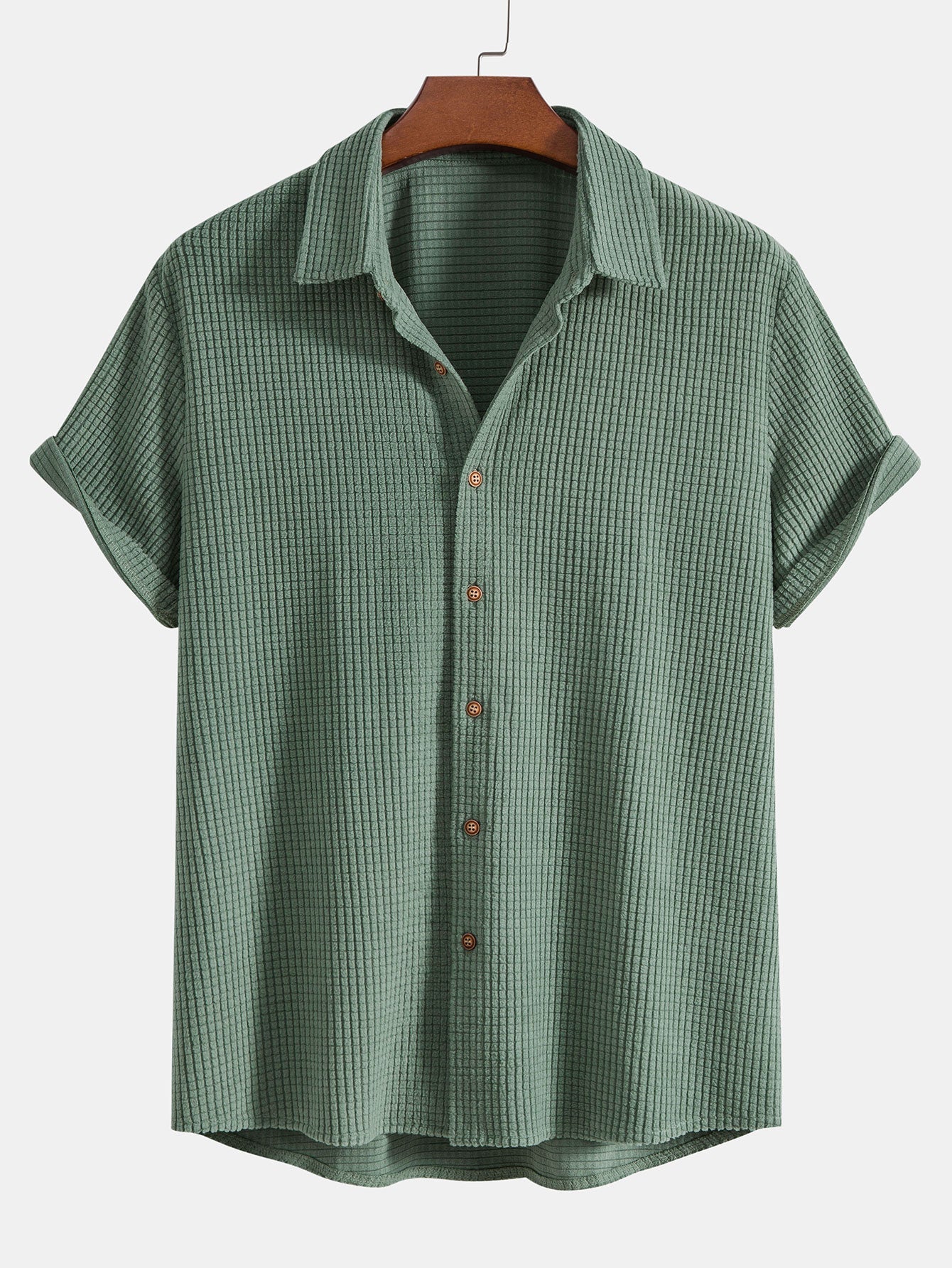 Completo camicia e pantaloncini in maglia a nido d'ape con bottoni