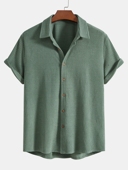 Completo camicia e pantaloncini in maglia a nido d'ape con bottoni