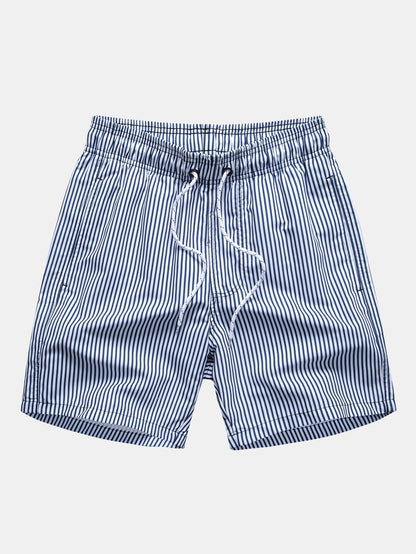 Button-Up Shirt with Palm Tree Print & Striped Swim Shorts