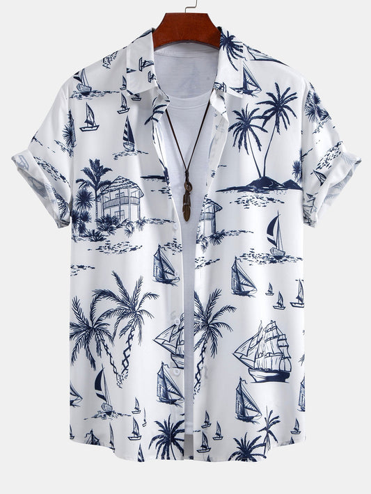 Camicia con bottoni e stampa "Island Sailing"