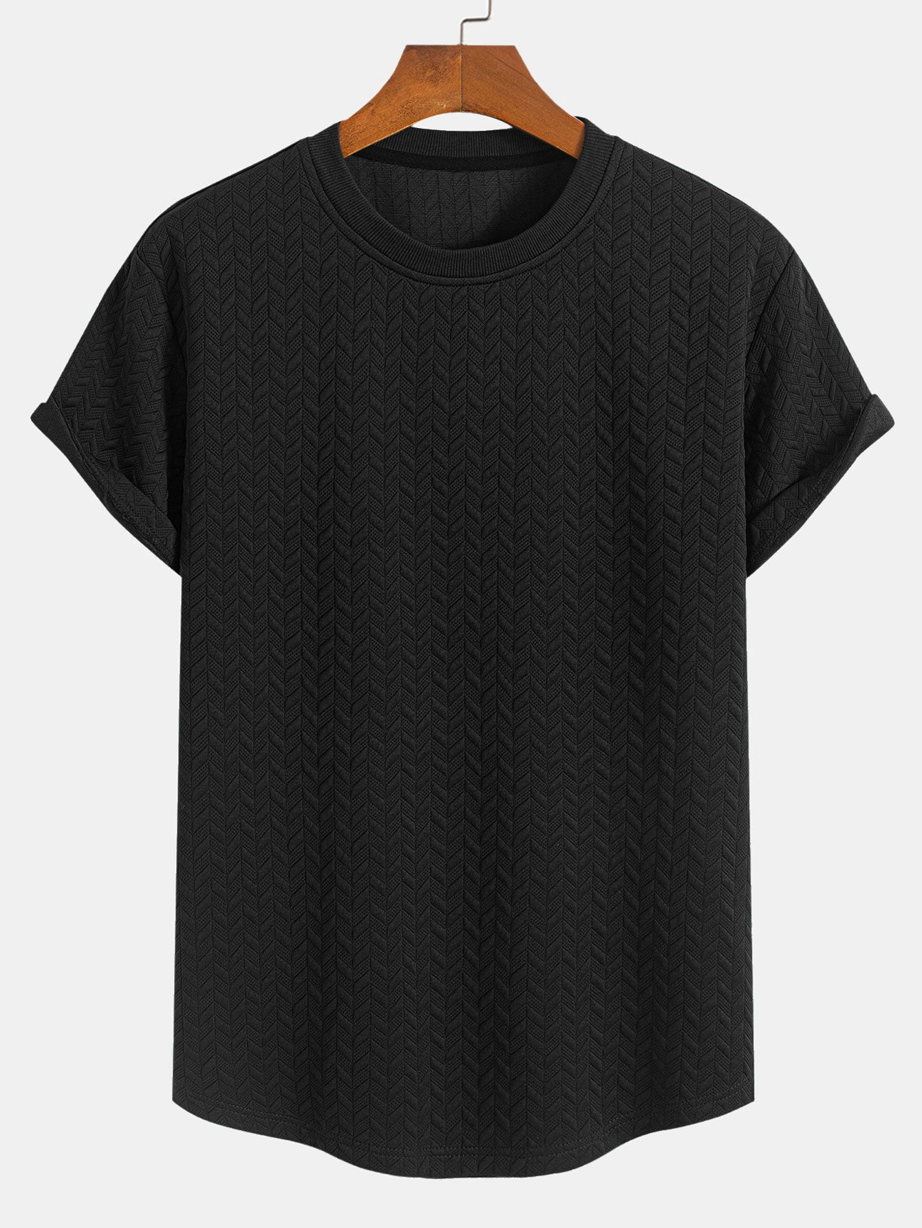 T-shirt con orlo ad arco e trama jacquard