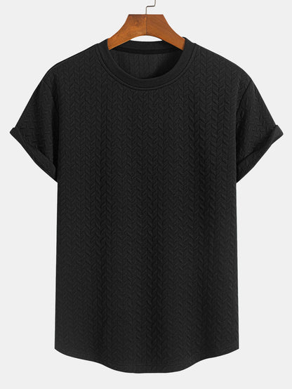 T-shirt con orlo ad arco e trama jacquard