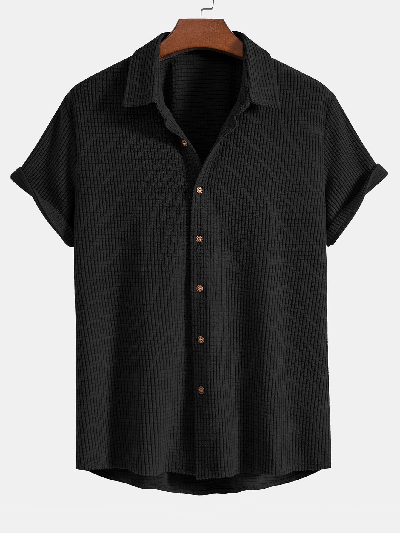Completo camicia e pantaloncini in maglia a nido d'ape con bottoni