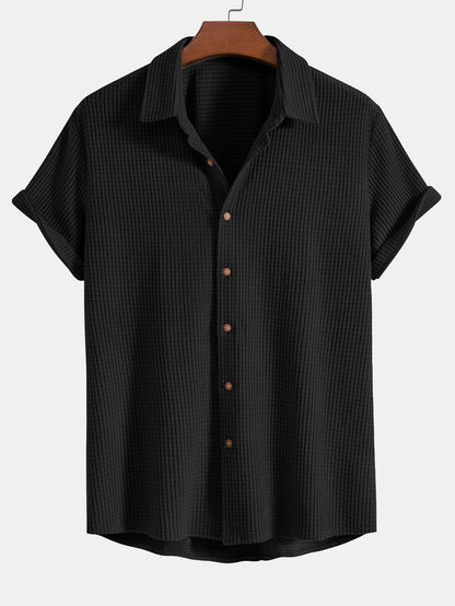Completo camicia e pantaloncini in maglia a nido d'ape con bottoni