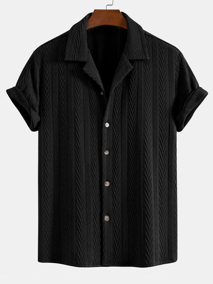 Textured Jacquard Cuban Shirt with Straight-Leg Linen Trousers