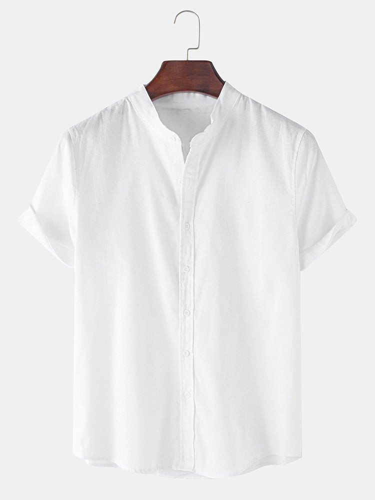 Linen-Style Short Sleeve Basic Shirts & Straight Leg Linen Trousers