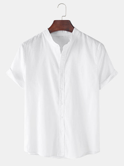 Short Sleeve Linen-Style Shirt with Striped Swim Shorts