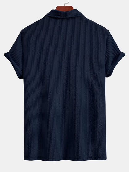 V-Neck Ribbed Polo with Short Sleeves