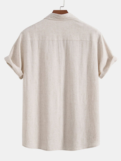 Linen-Rayon Blend Button-Up Shirt with Wrinkle-Textured Straight-Leg Pants