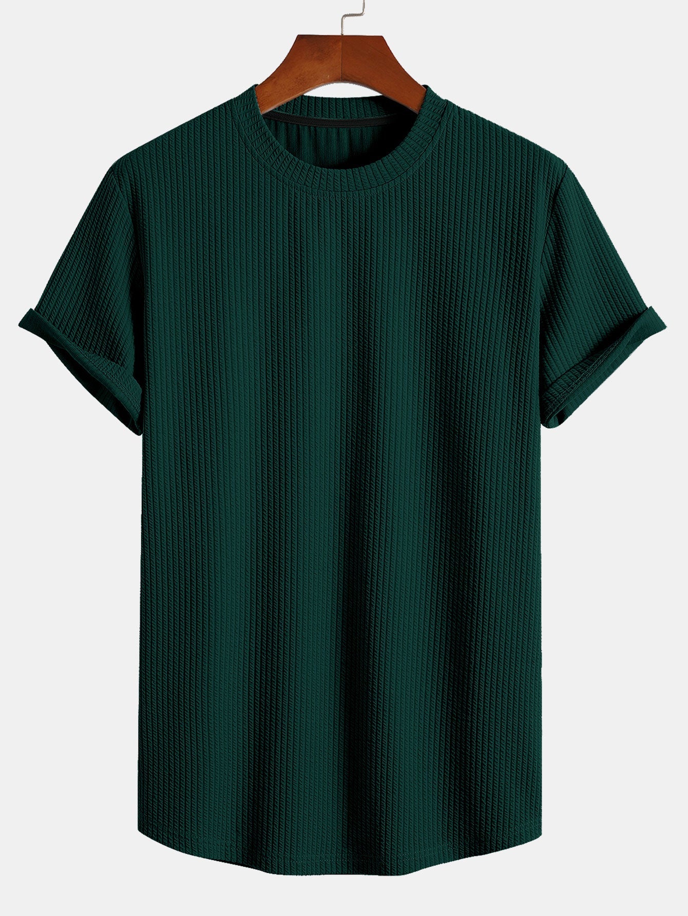 Ribbed Muscle Fit T-Shirt with Arc Hem