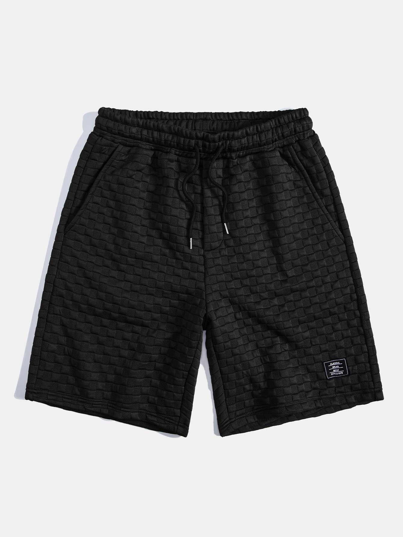 Checkerboard Jacquard Hooded T-Shirt with Arc Hem & Matching Shorts