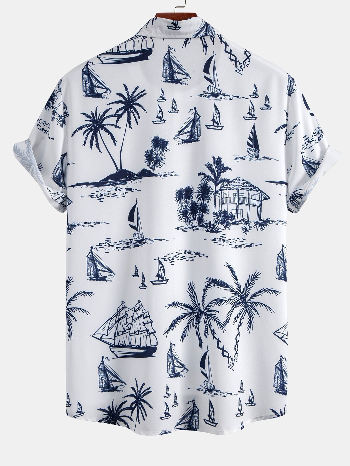 Button-Up Shirt with Island Sailing Print