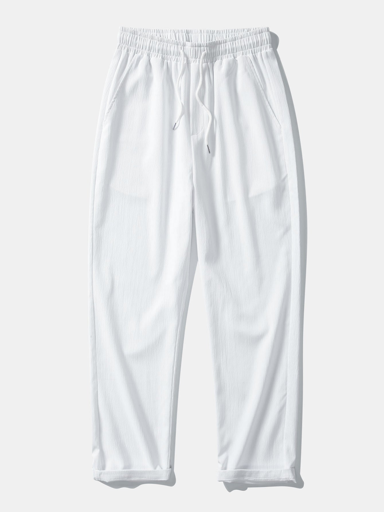 Linen-Rayon Blend Button-Up Shirt with Wrinkle-Textured Straight-Leg Pants