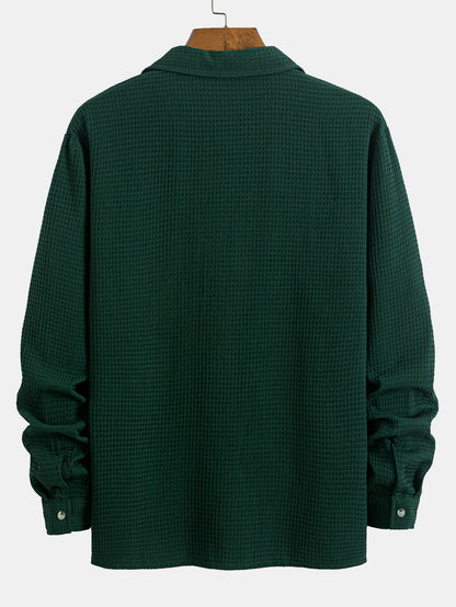 Camicia a maniche lunghe in maglia a nido d'ape con colletto cubano