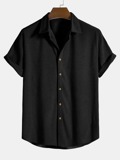 Short-Sleeve Corduroy Button-Up Shirt with Matching Shorts
