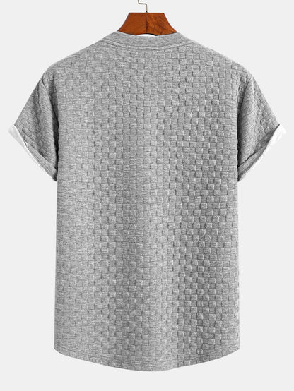 Checkerboard Jacquard Curved Hem T-Shirt