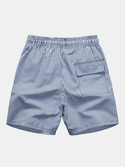 Palm Tree Pattern Button-Up Shirt with Striped Swim Shorts