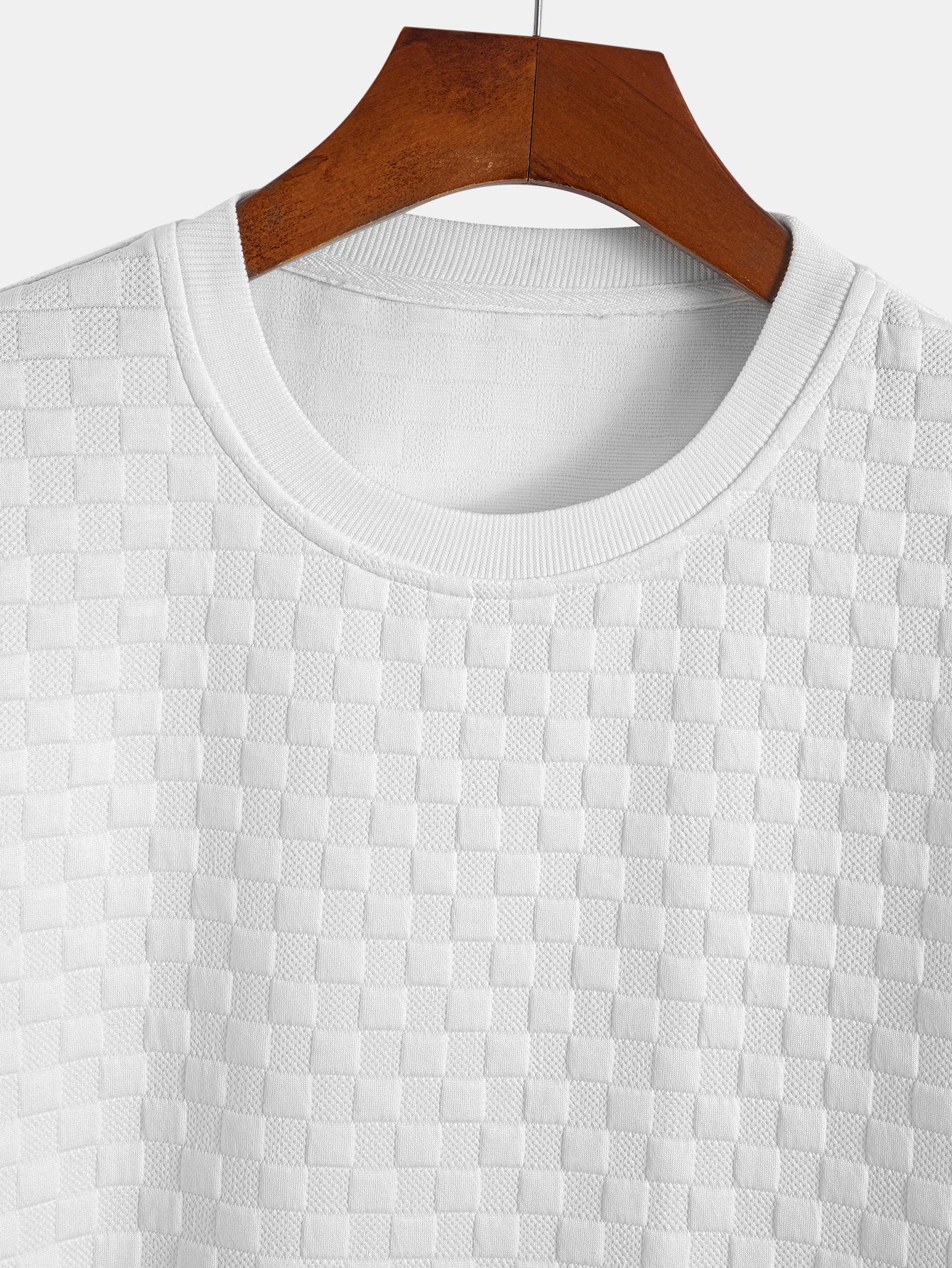 Checkerboard Jacquard Curved Hem T-Shirt