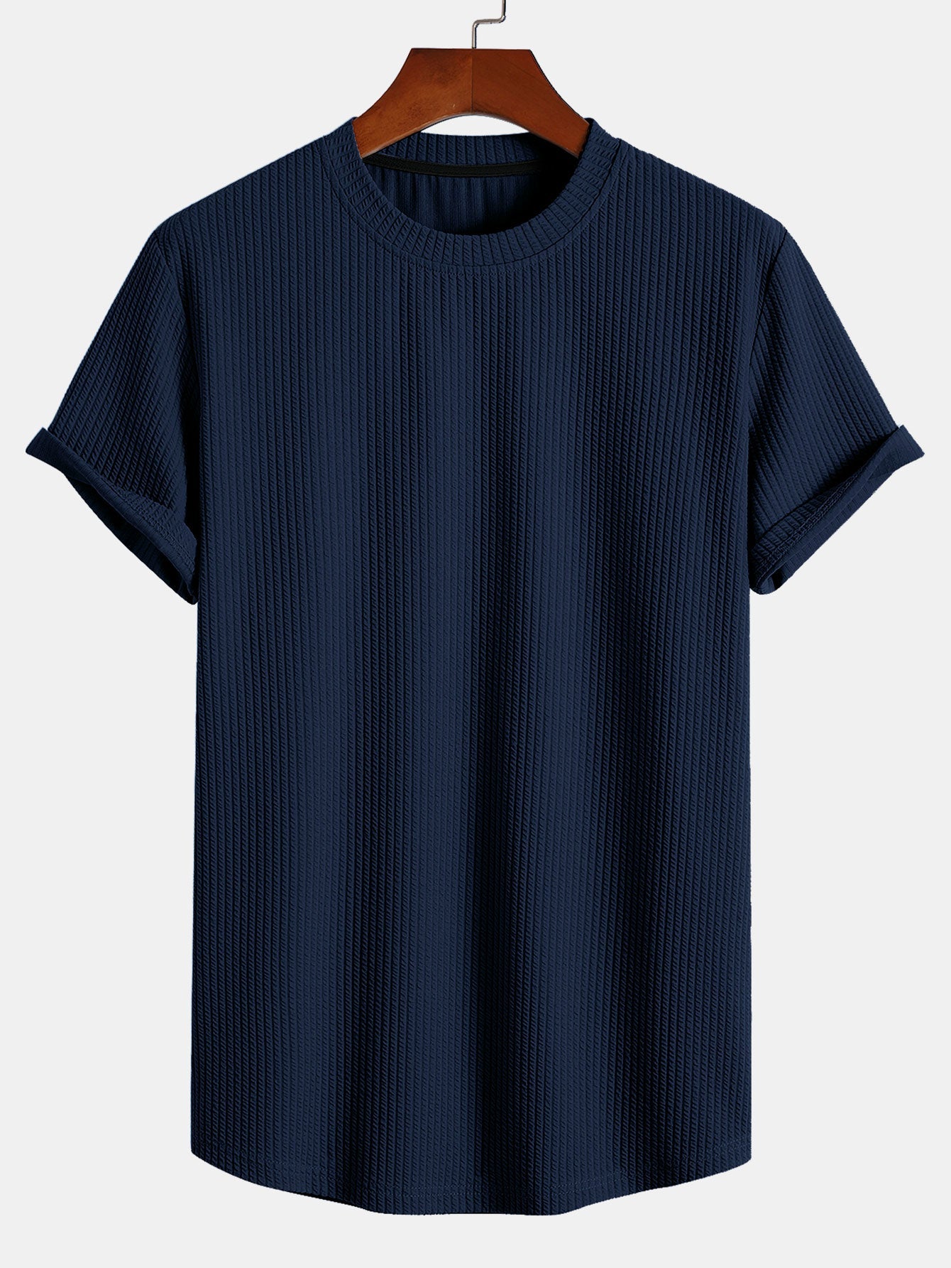 Ribbed Muscle Fit T-Shirt with Arc Hem