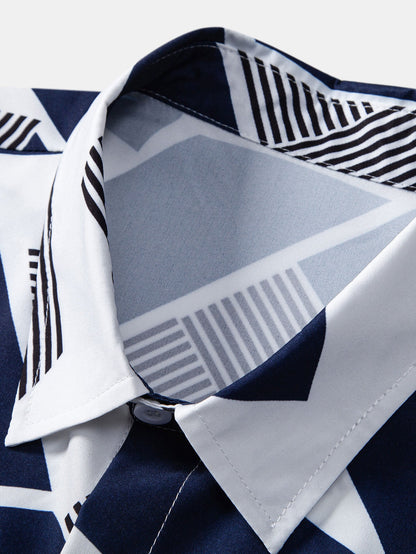 Geometric Color Block Button-Up Shirt