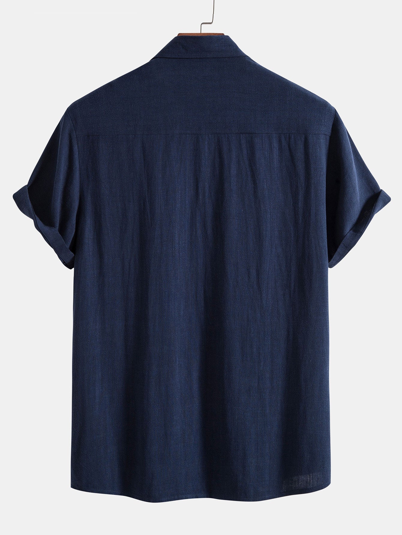 Linen-Rayon Blend Button-Up Shirt with Wrinkle-Textured Straight-Leg Pants