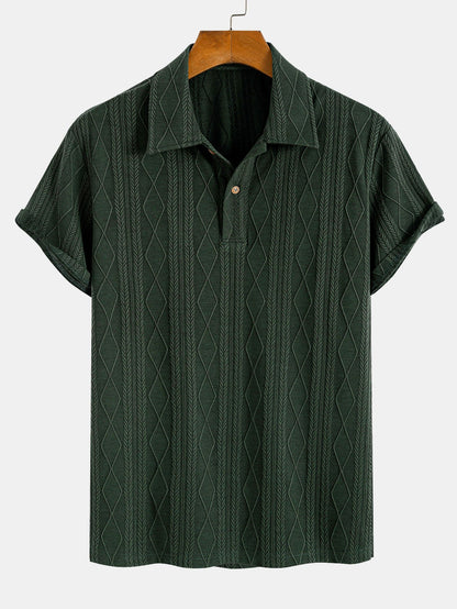 Jacquard Polo with Knitted Geometric Rhombus Design