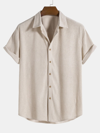 Short-Sleeve Corduroy Button-Up Shirt with Matching Shorts