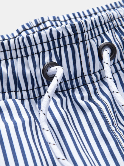 Palm Tree Pattern Button-Up Shirt with Striped Swim Shorts
