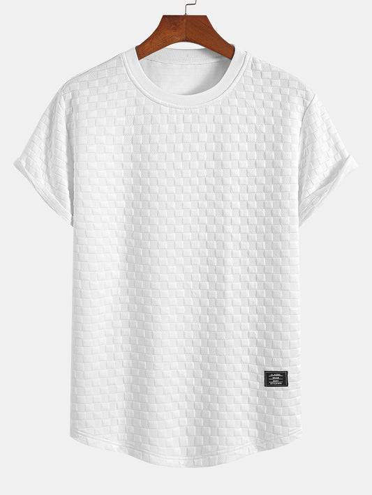 Checkerboard Jacquard Curved Hem T-Shirt