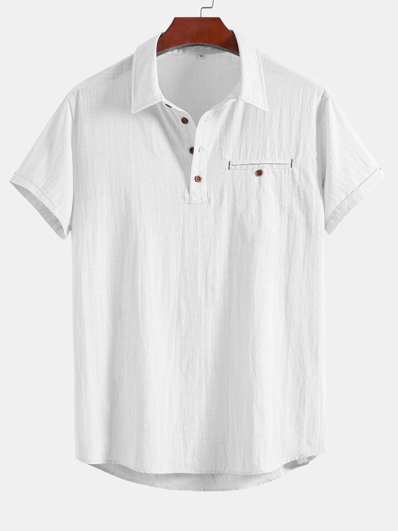 Short Sleeve Polo Shirt with Linen Look and Collar