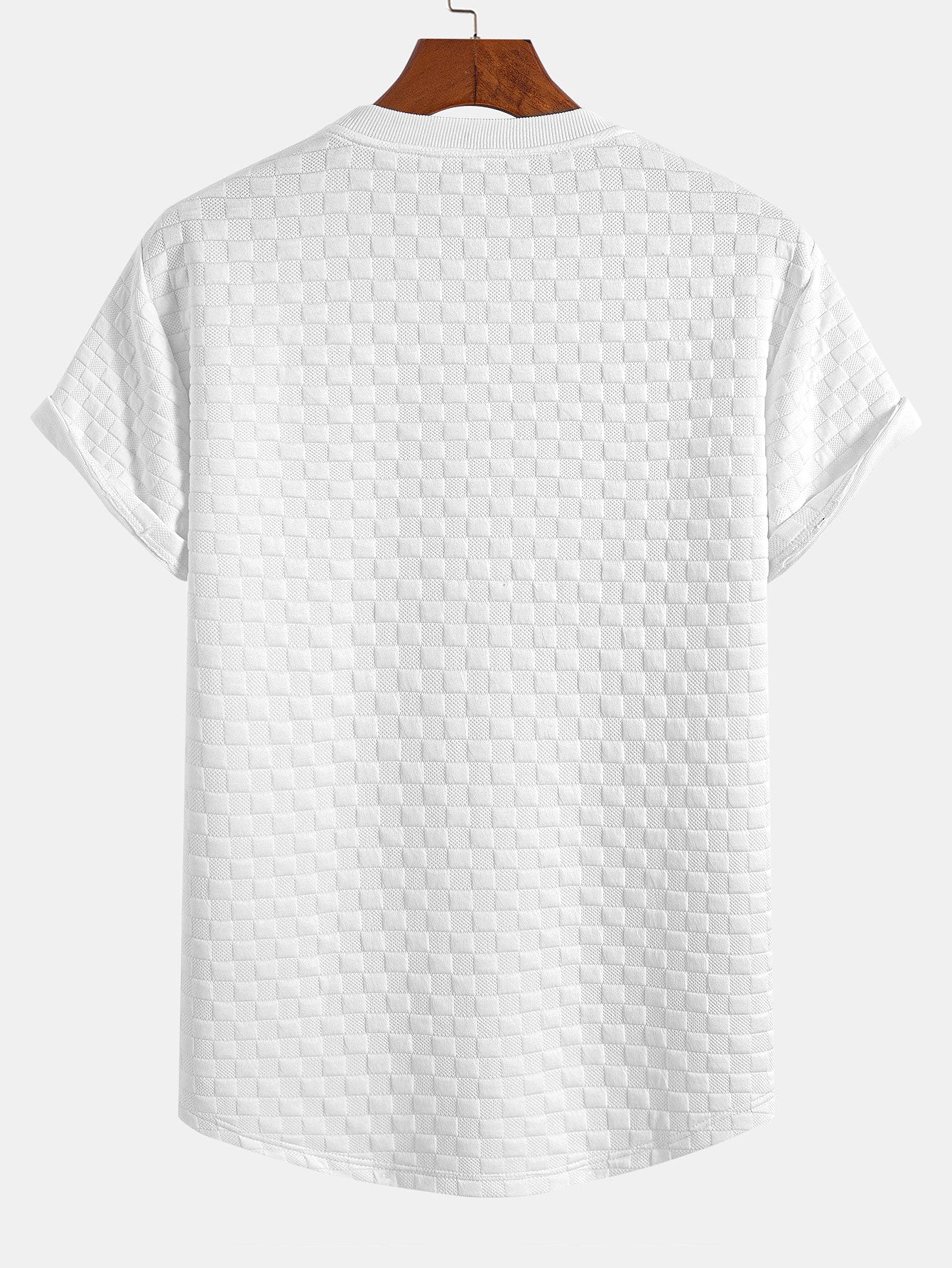 Checkerboard Jacquard Curved Hem T-Shirt