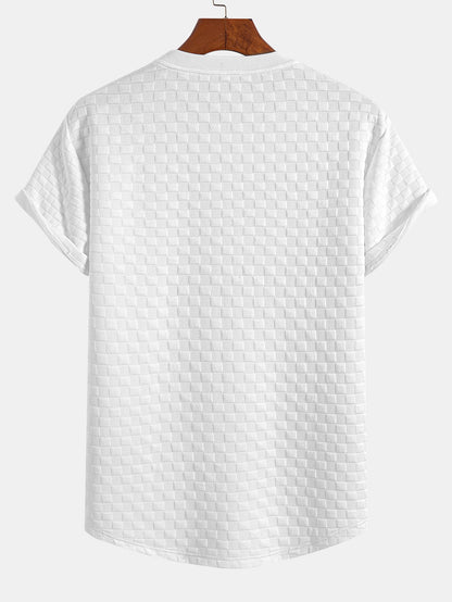 Checkerboard Jacquard Curved Hem T-Shirt