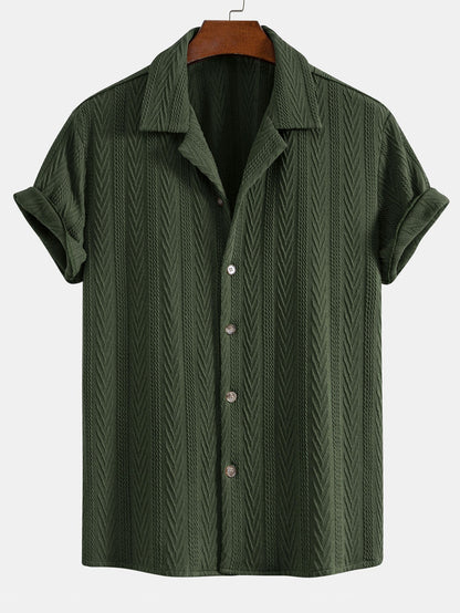Textured Jacquard Cuban Shirt with Straight-Leg Linen Trousers