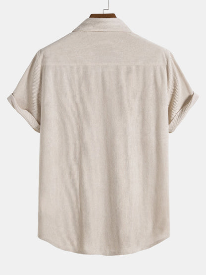 Short-Sleeve Corduroy Button-Up Shirt with Matching Shorts
