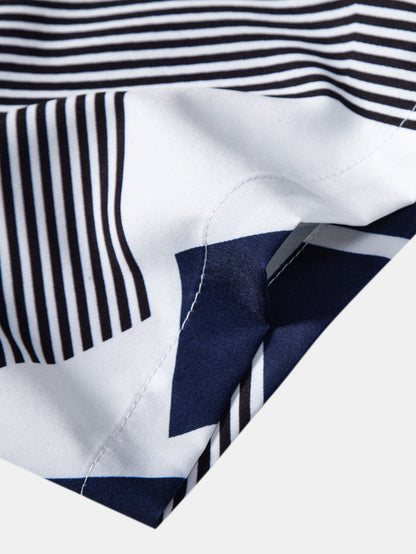 Color Block Geometric Print Button-Up Shirt with Matching Swim Shorts