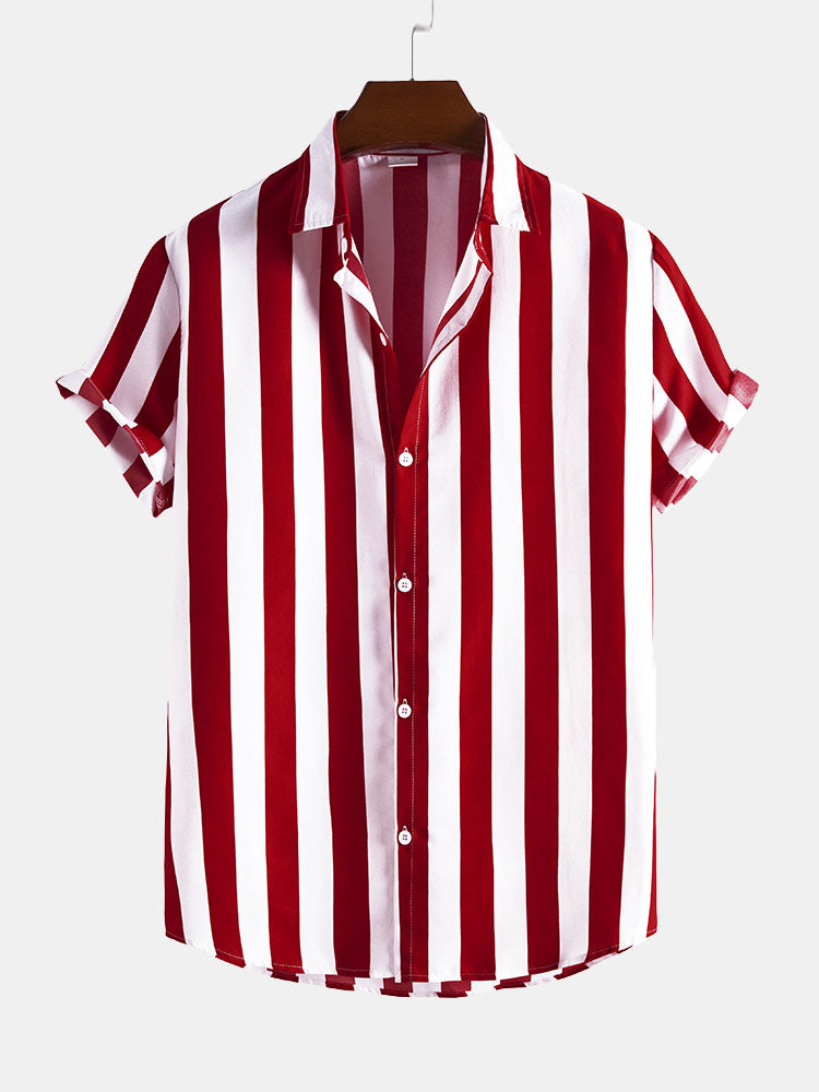 Broad Striped Stand Collar Shirts