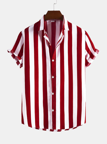 Broad Striped Stand Collar Shirts