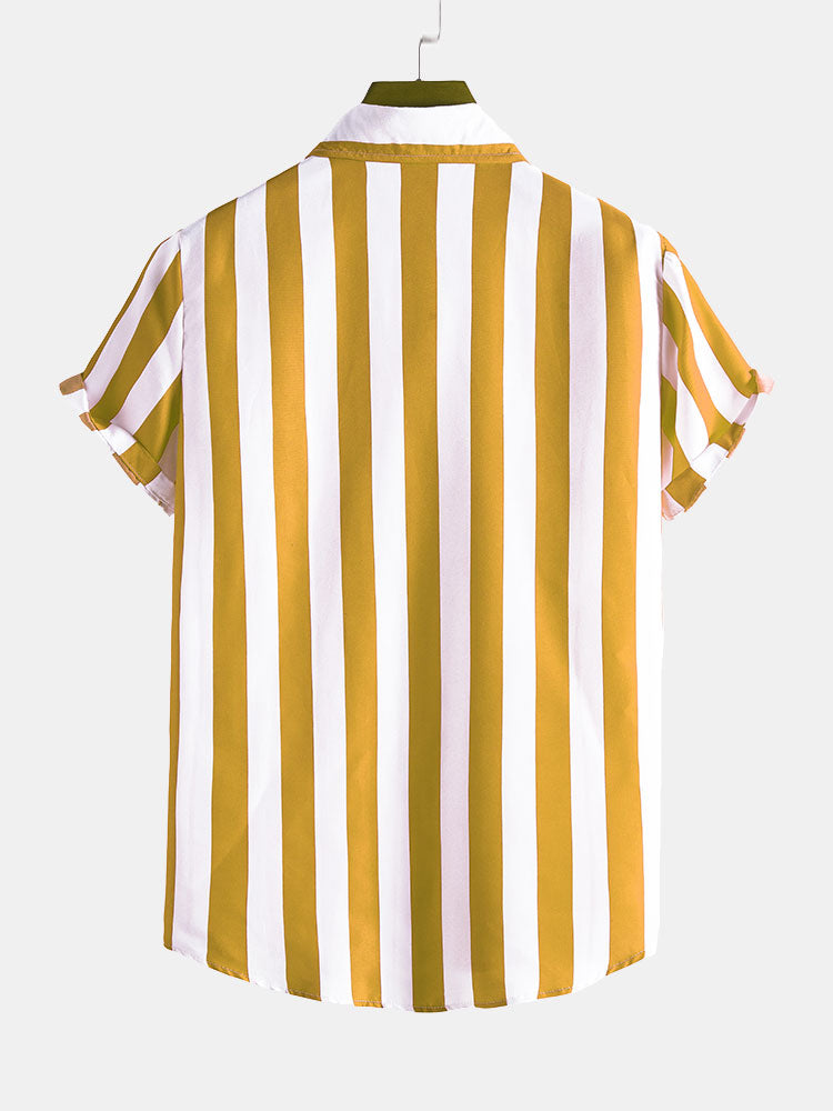 Broad Striped Stand Collar Shirts