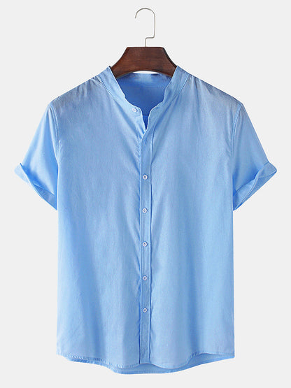 Linen-Style Short Sleeve Basic Shirts & Straight Leg Linen Trousers