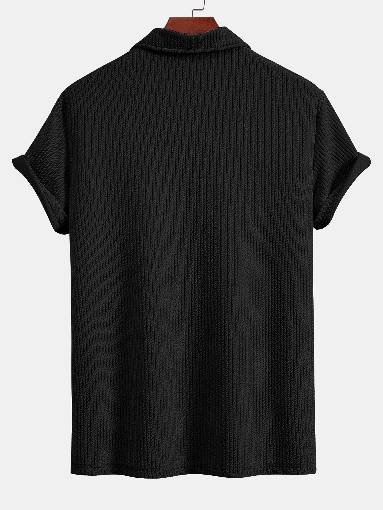 V-Neck Ribbed Polo with Short Sleeves & Straight Leg Ribbed Trousers