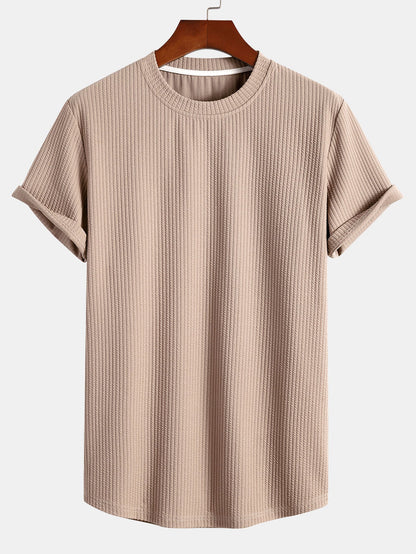 Ribbed Muscle Fit T-Shirt with Arc Hem
