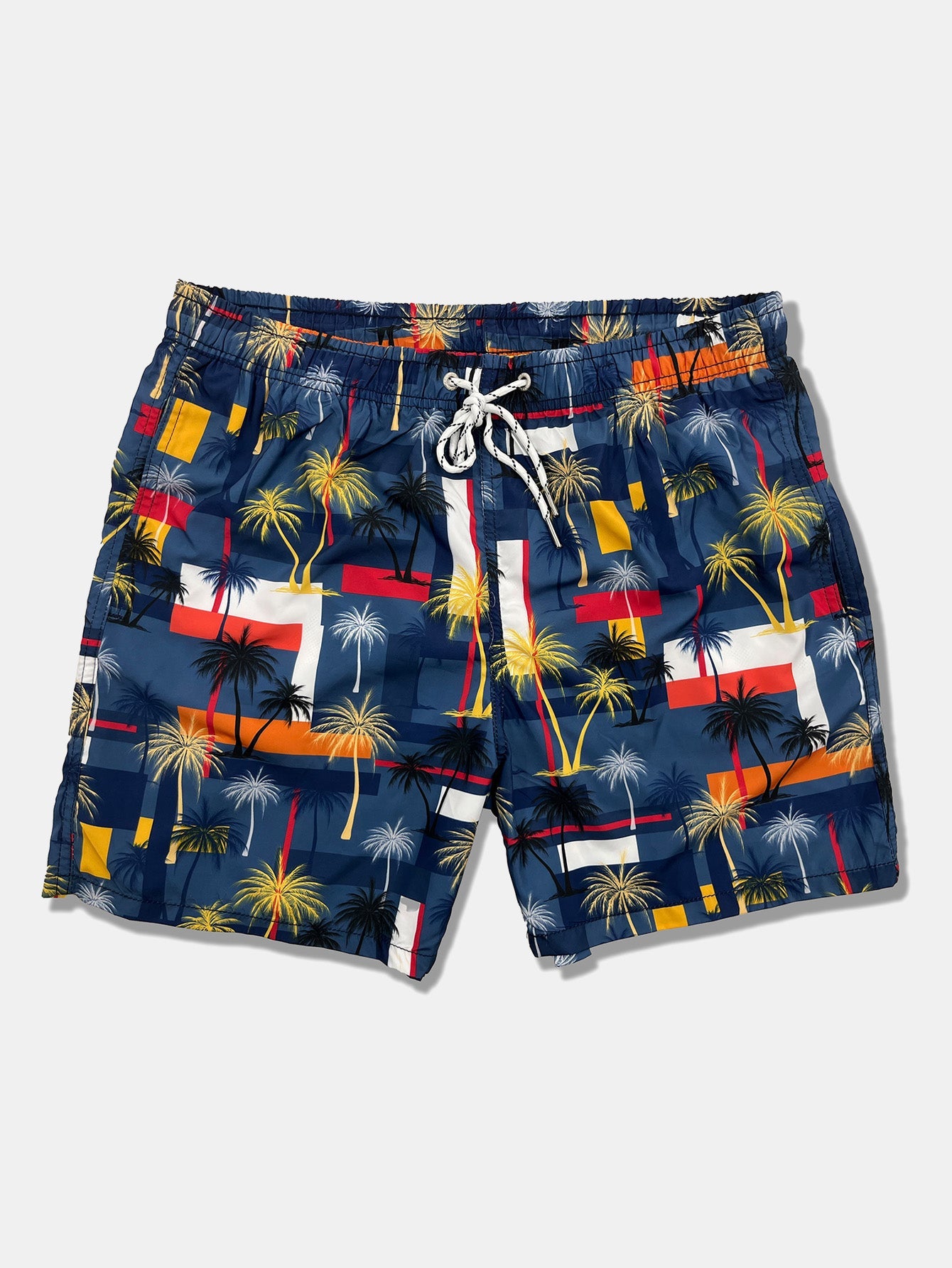 Baumwoll-T-Shirt mit klassischer Passform und Palmen-Print &amp; Badeshorts mit Farbblock-Palm