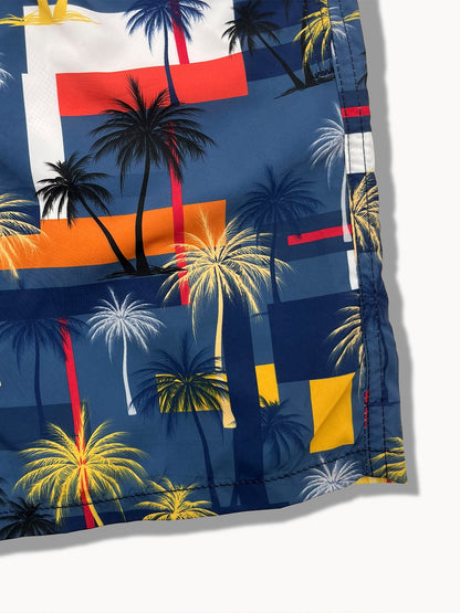 Baumwoll-T-Shirt mit klassischer Passform und Palmen-Print &amp; Badeshorts mit Farbblock-Palm